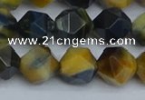 CNG7313 15.5 inches 12mm faceted nuggets golden & blue tiger eye beads