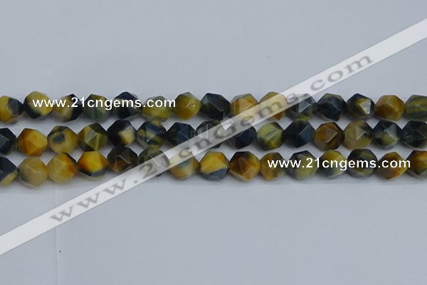 CNG7313 15.5 inches 12mm faceted nuggets golden & blue tiger eye beads