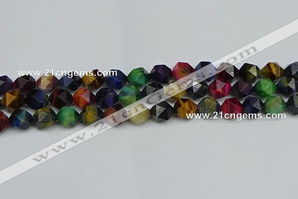 CNG7333 15.5 inches 12mm faceted nuggets mixed tiger eye beads