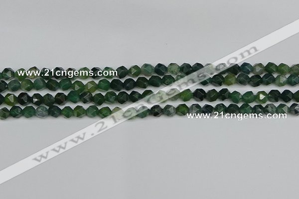 CNG7335 15.5 inches 6mm faceted nuggets moss agate beads