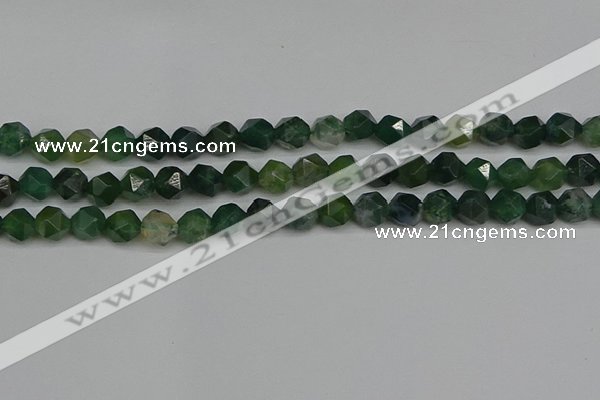 CNG7337 15.5 inches 10mm faceted nuggets moss agate beads