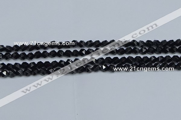 CNG7350 15.5 inches 6mm faceted nuggets Black agate beads