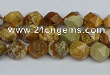 CNG7375 15.5 inches 6mm faceted nuggets picture jasper beads