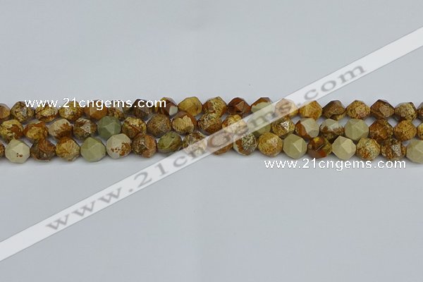 CNG7376 15.5 inches 8mm faceted nuggets picture jasper beads