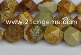 CNG7377 15.5 inches 10mm faceted nuggets picture jasper beads