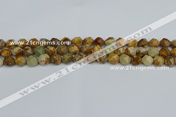 CNG7377 15.5 inches 10mm faceted nuggets picture jasper beads