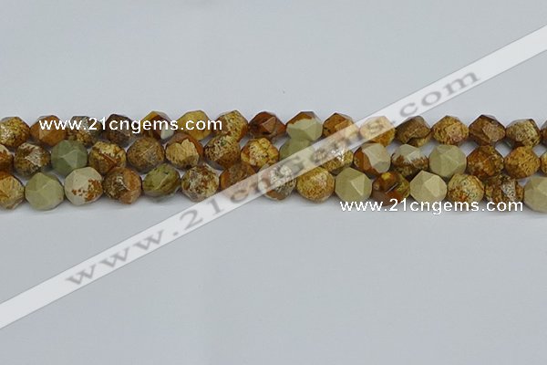 CNG7378 15.5 inches 12mm faceted nuggets picture jasper beads