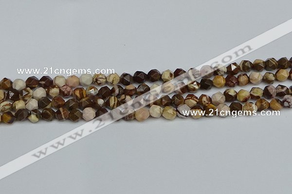 CNG7380 15.5 inches 6mm faceted nuggets zebra jasper beads