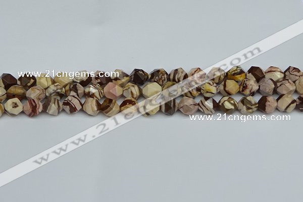 CNG7381 15.5 inches 8mm faceted nuggets zebra jasper beads