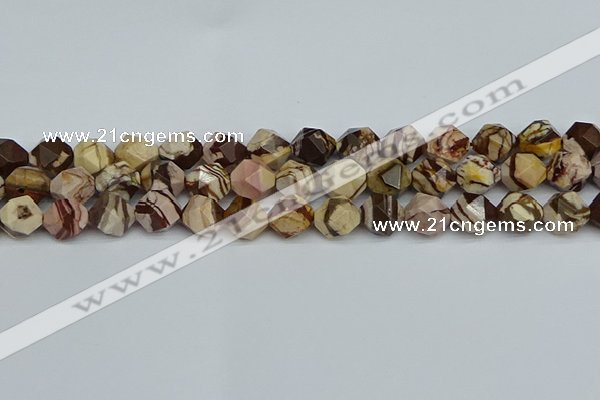 CNG7382 15.5 inches 10mm faceted nuggets zebra jasper beads