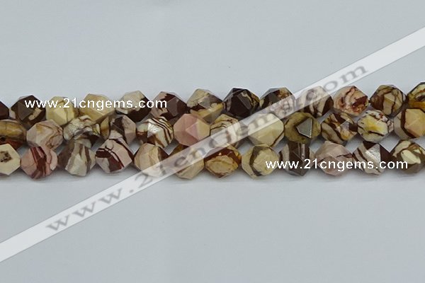 CNG7383 15.5 inches 12mm faceted nuggets zebra jasper beads