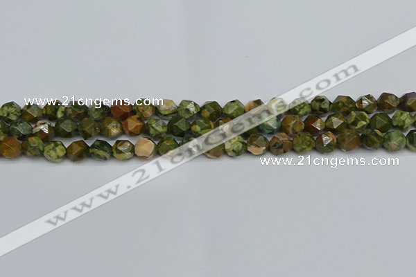 CNG7395 15.5 inches 6mm faceted nuggets rhyolite gemstone beads