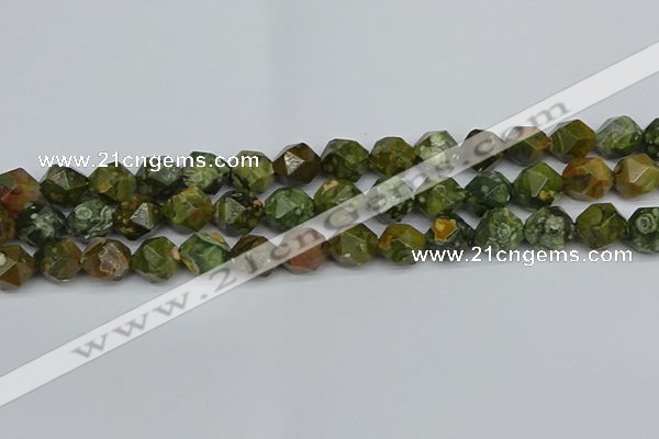 CNG7397 15.5 inches 10mm faceted nuggets rhyolite gemstone beads