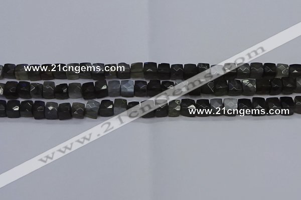 CNG7490 15.5 inches 8*8mm faceted nuggets black moonstone beads