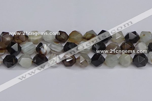 CNG7504 15.5 inches 12mm faceted nuggets line agate beads