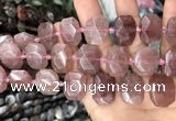 CNG7756 13*18mm - 15*25mm faceted freeform strawberry quartz beads