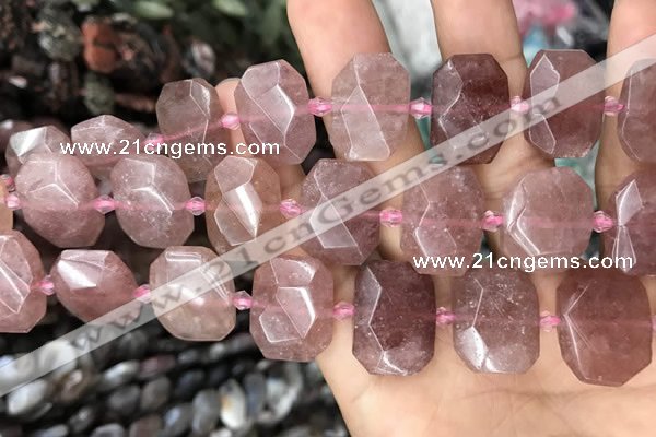 CNG7756 13*18mm - 15*25mm faceted freeform strawberry quartz beads
