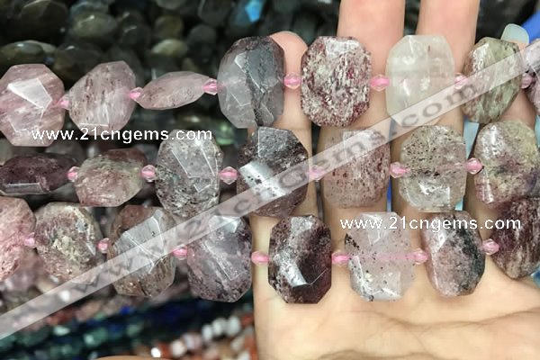 CNG7757 13*18mm - 15*25mm faceted freeform strawberry quartz beads