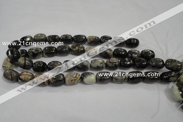 CNG777 15.5 inches 13*18mm nuggets black line jasper beads wholesale