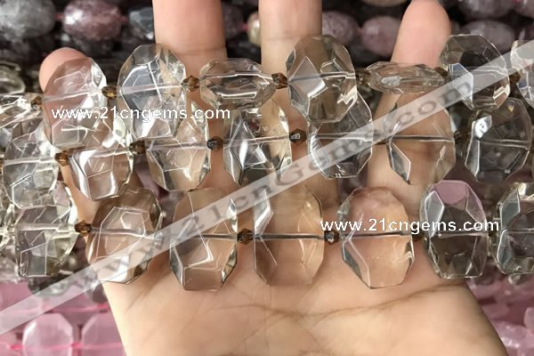 CNG7779 13*18mm - 15*25mm faceted freeform smoky quartz beads