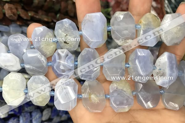 CNG7781 13*18mm - 15*25mm faceted freeform blue chalcedony beads