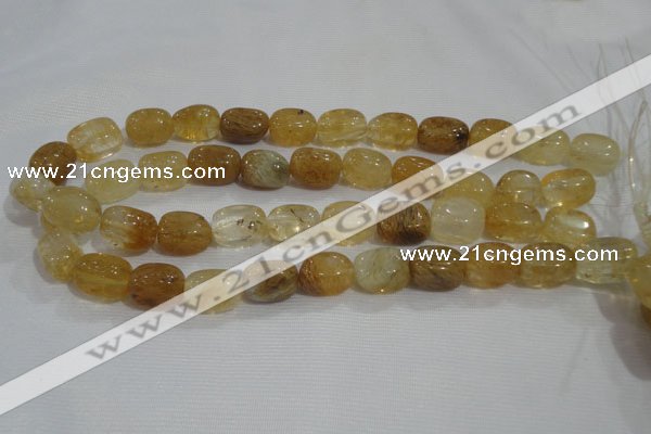 CNG782 15.5 inches 13*18mm nuggets golden rutilated quartz glass beads