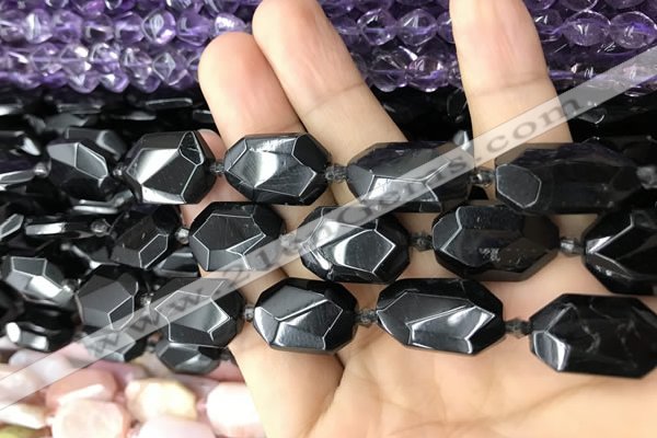 CNG7869 13*18mm - 18*25mm faceted freeform black tourmaline beads