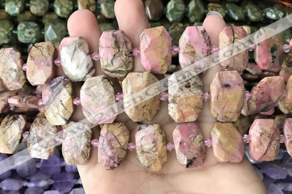 CNG7888 13*18mm - 15*25mm faceted freeform rhodonite beads