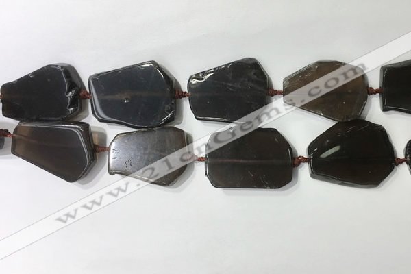 CNG7977 25*30mm - 35*45mm freeform smoky quartz slab beads