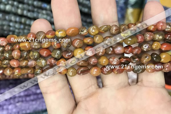 CNG8022 15.5 inches 6*8mm nuggets red moss agate beads