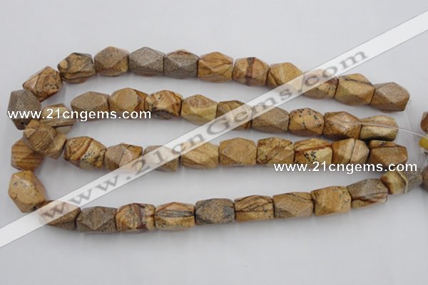 CNG842 15.5 inches 13*18mm faceted nuggets picture jasper beads