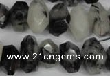 CNG856 15.5 inches 10*16mm faceted nuggets black rutilated quartz beads