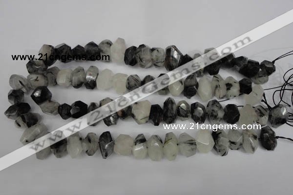 CNG856 15.5 inches 10*16mm faceted nuggets black rutilated quartz beads