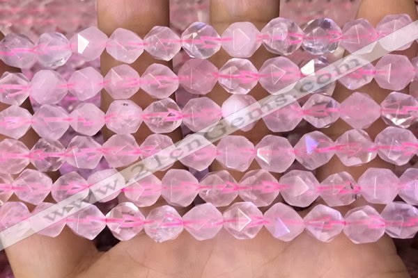 CNG8691 15.5 inches 8mm faceted nuggets rose quartz beads