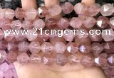 CNG8698 15.5 inches 12mm faceted nuggets strawberry quartz beads