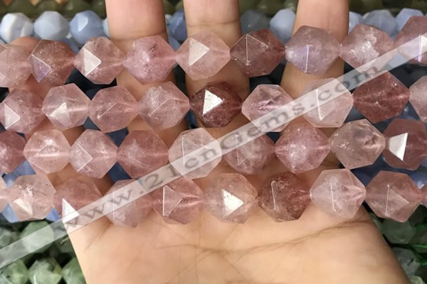 CNG8699 15.5 inches 14mm faceted nuggets strawberry quartz beads