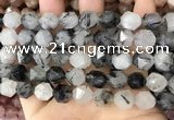 CNG8735 15.5 inches 12mm faceted nuggets black rutilated quartz beads