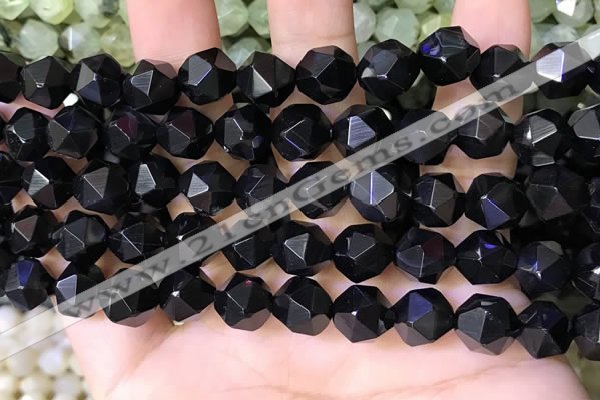 CNG8738 15.5 inches 10mm faceted nuggets black agate beads