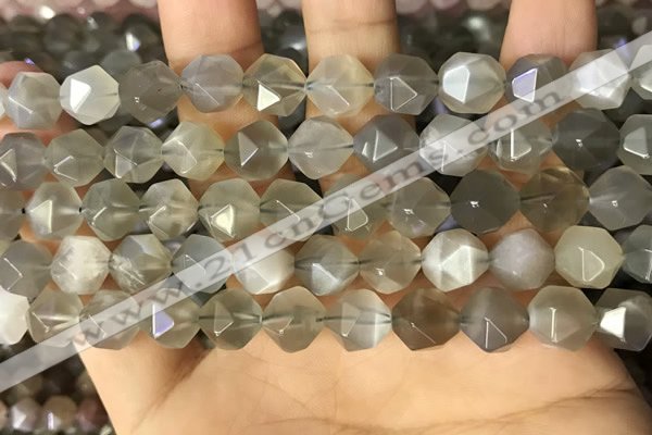 CNG8748 15.5 inches 10mm faceted nuggets grey moonstone beads