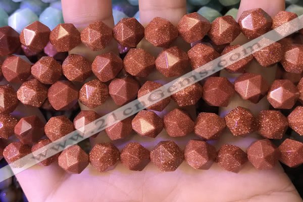 CNG8768 15.5 inches 10mm faceted nuggets goldstone beads wholesale