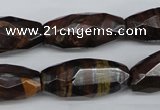 CNG883 15.5 inches 13*28mm faceted rice tiger iron nugget beads