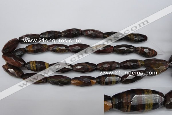 CNG883 15.5 inches 13*28mm faceted rice tiger iron nugget beads