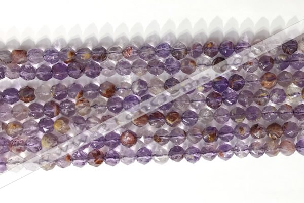 CNG9061 15.5 inches 6mm faceted nuggets purple phantom quartz beads