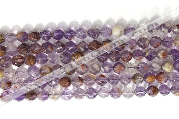 CNG9062 15.5 inches 8mm faceted nuggets purple phantom quartz beads