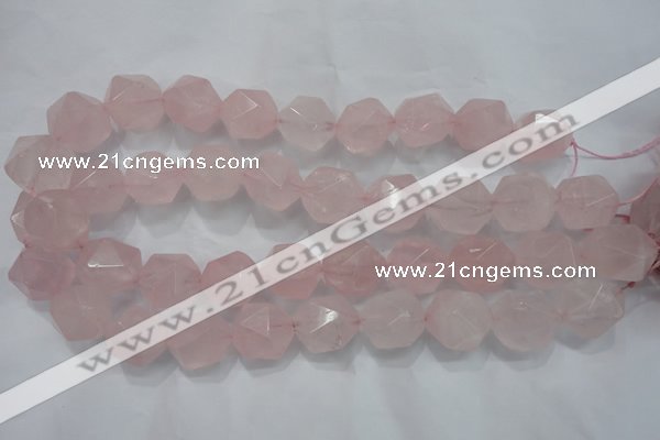 CNG924 15 inches 18mm faceted nuggets rose quartz beads