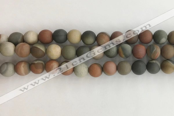 CNI378 15.5 inches 10mm round matte American picture jasper beads