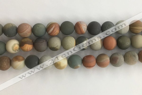 CNI379 15.5 inches 12mm round matte American picture jasper beads