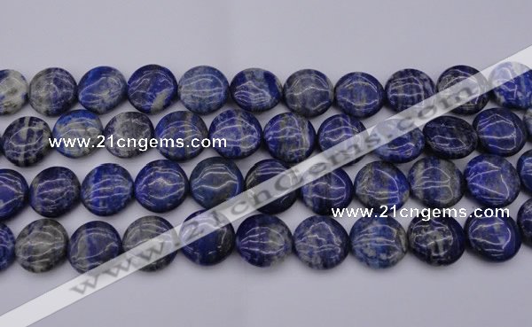 CNL1108 15.5 inches 16mm flat round lapis lazuli gemstone beads