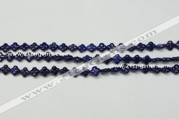 CNL1305 15.5 inches 10mm carved flower natural lapis lazuli beads