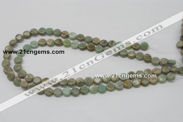 CNS09 16 inches 10mm flat round natural serpentine jasper beads